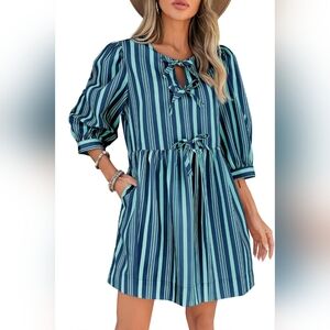 Wenrine Women's Puff Sleeve Mini Dress
